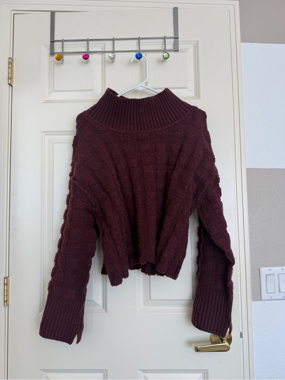 Free People Chunky Cropped Turtleneck Sweater — Burgundy